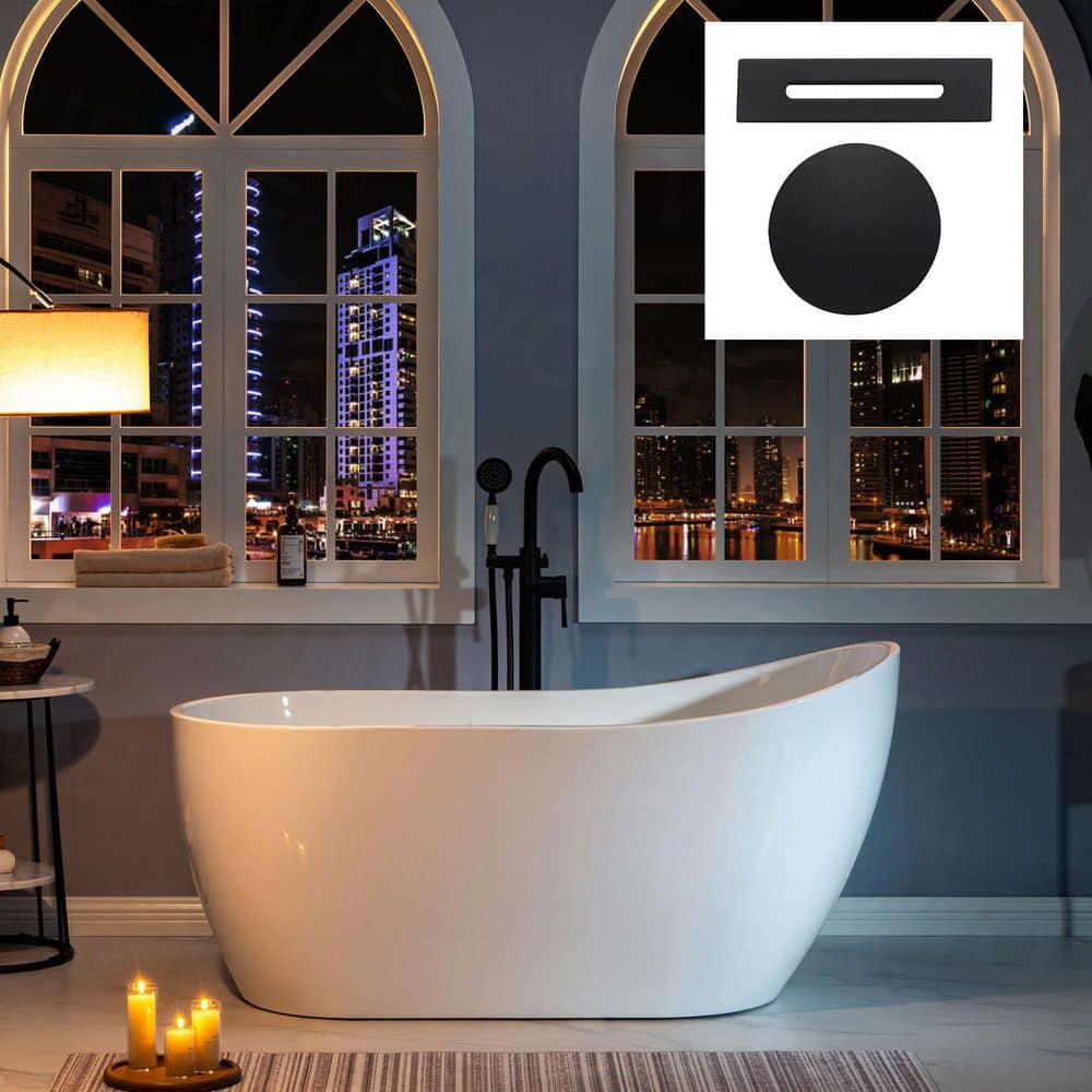 NULOOK 59 in. Acrylic FlatBottom Single Slipper Bathtub with Matte Black Overflow and Drain Included in White price history on PriceWatchPro