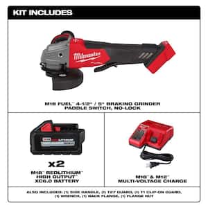 M18 FUEL 18V Lithium-Ion Brushless Cordless 4-1/2 in./5 in. Grinder w/Paddle Switch w/Two 6.0 Ah Battery and Charger