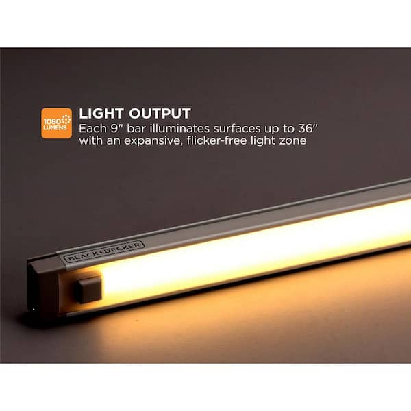 Black+Decker LEDUC9-3WK 9” LED 2700K 3-Bar Under Cabinet Light Kit  Hands-Free On