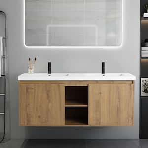 Modern 47.6 in. W x 18.3 in. D Double Sinks Floating Imitative Oak Bath Vanity with White Resin Top Unassembled