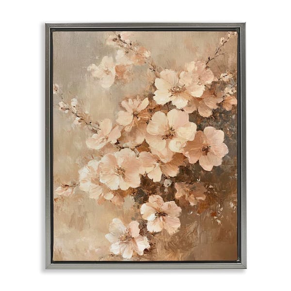 Stupell Industries Blooming Cherry Blossoms by Petal Prints Design Gray Floater Frame Nature Graphic Art Print 21 in. x 17 in.