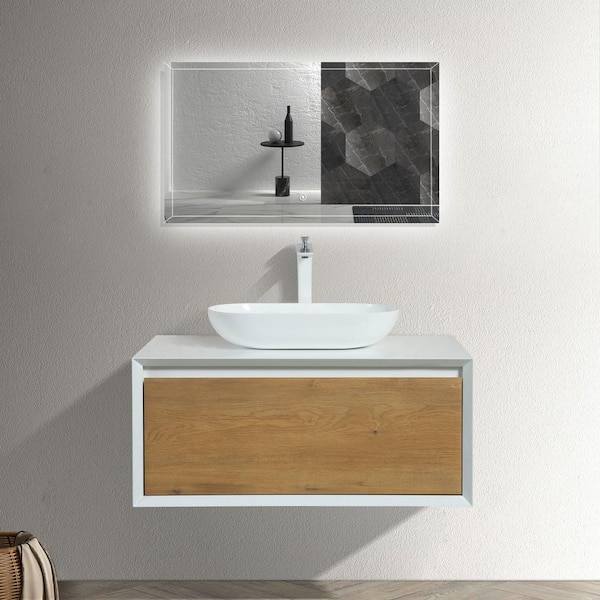 Fiona 36 in. W x 21 in. W x 15.7 in. H Single Bath Vanity in White with White Solid Surface Top