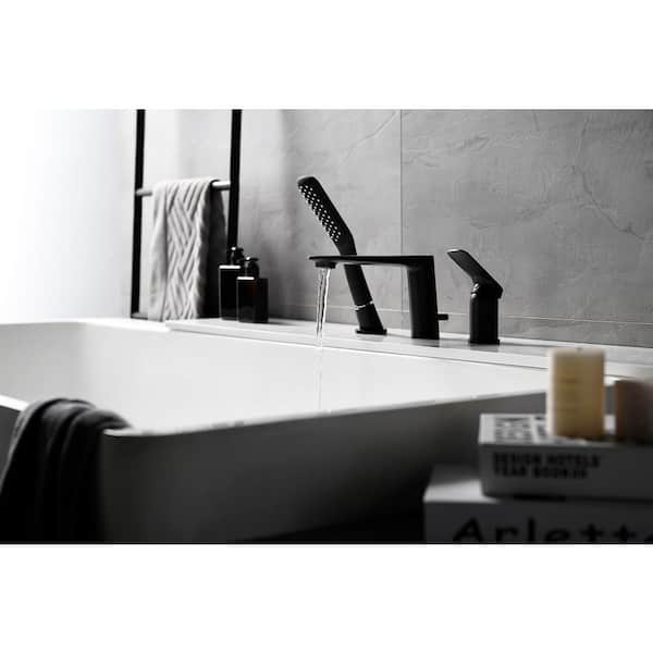 Modern Waterfall Bath Tub Faucet with Hand-Held Shower in Matte Black