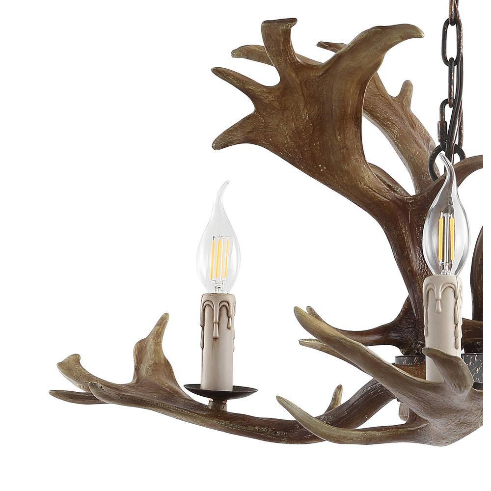 Eldora Rustic 27" Brown Resin Antler 3-Light LED Chandelier