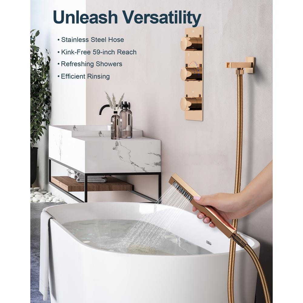 Grandjoy Rose Gold LED Ceiling Mount Shower System with Handheld and Jets