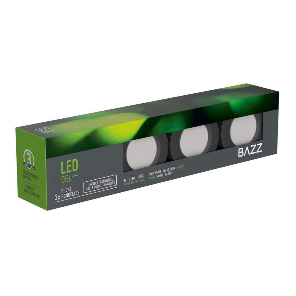 Black Acrylic LED Under Cabinet Puck Lights, 3-Pack