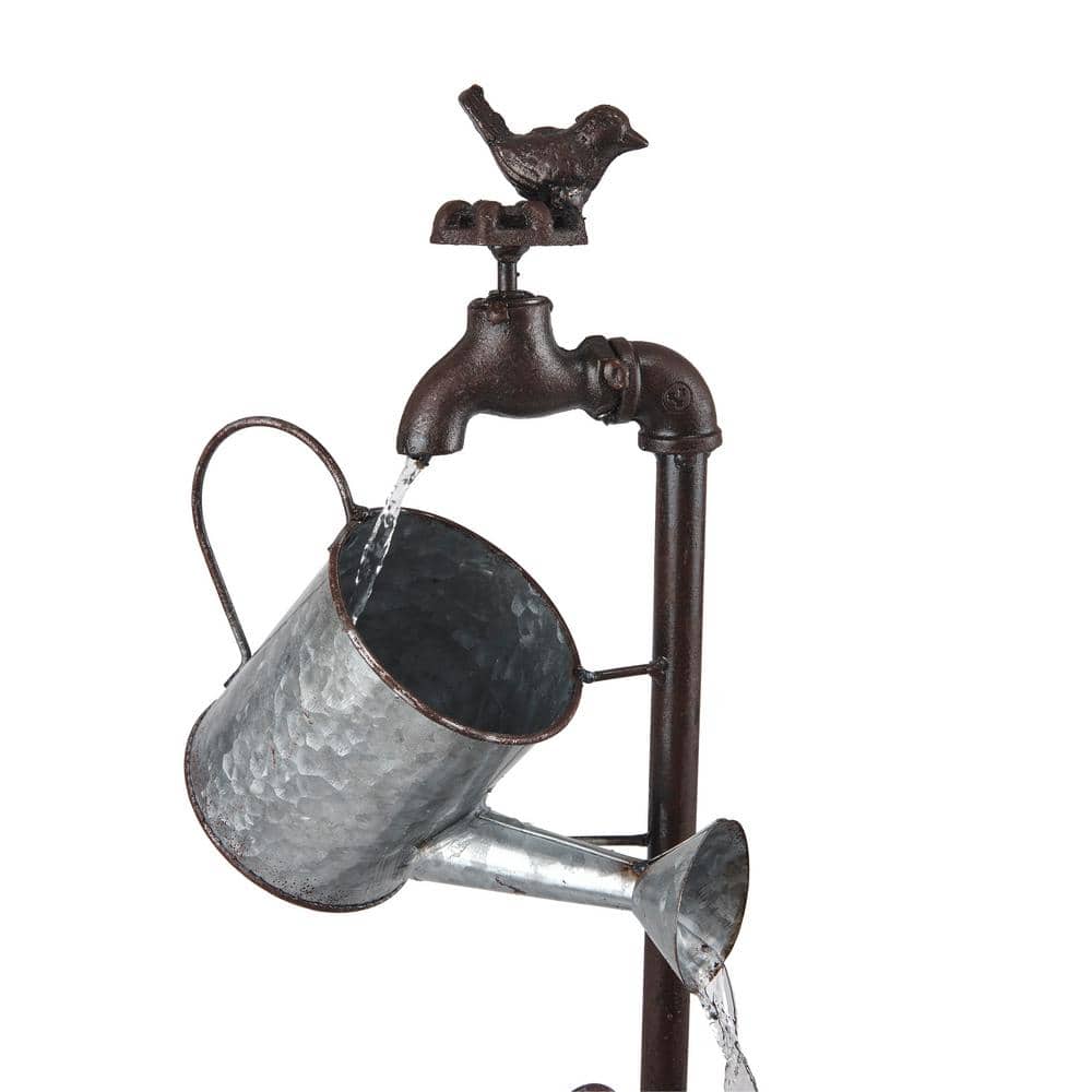 36" Silver Metal Wheelbarrow and Watering Can Fountain