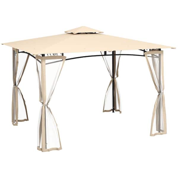 12 ft. x 10 ft. Beige Patio Gazebo with Double Roof and Netting