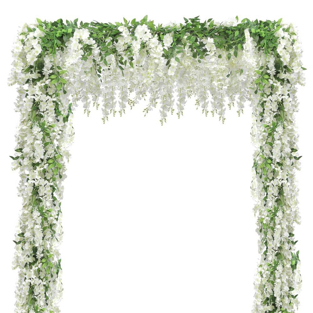White Indoor/Outdoor Artificial Wisteria Hanging Flowers, 5Pcs