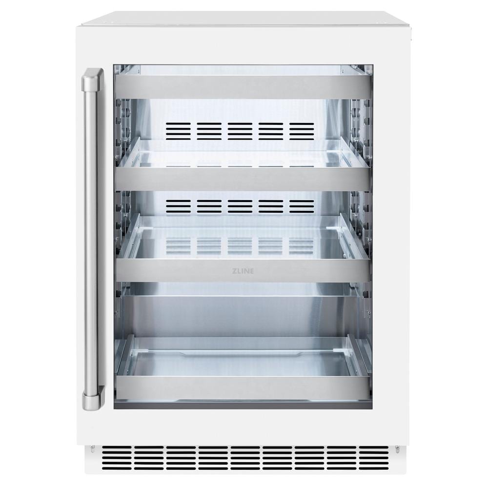 24" White Matte Undercounter Stainless Steel Beverage Fridge
