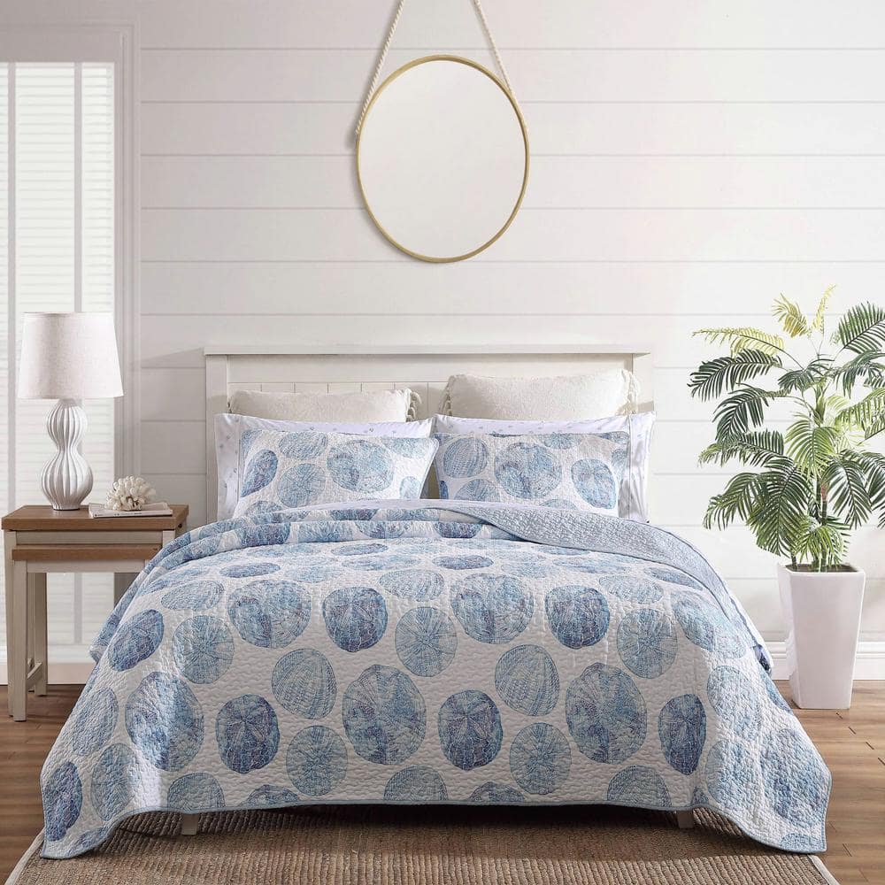 Tommy Bahama Ocean Isle 2-Piece Blue Cotton Twin Quilt Set USHSA91210309 -  The Home Depot