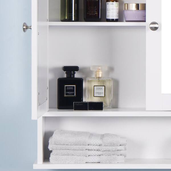 Nivencai 22 in. W x 5 in. D x 23 in. H Rectangular White Wood Medicine Cabinet with Mirror and Adjustable Shelf