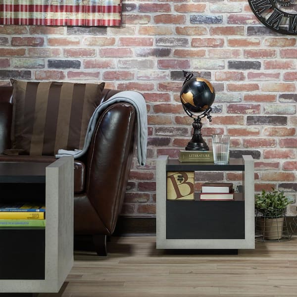 Linah 45 in. Gray and Black Rectangle Wood End Table