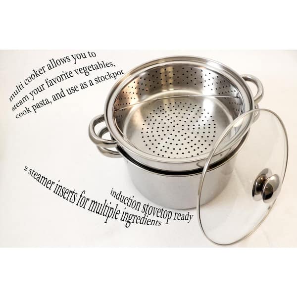 Durable 8-Quart Corrosion Resistant Stainless Steel For Lasting Use SALT™ Stainless Steel 4-Piece Pasta Cooker Steamer Multipots with Encapsulated Bottom 