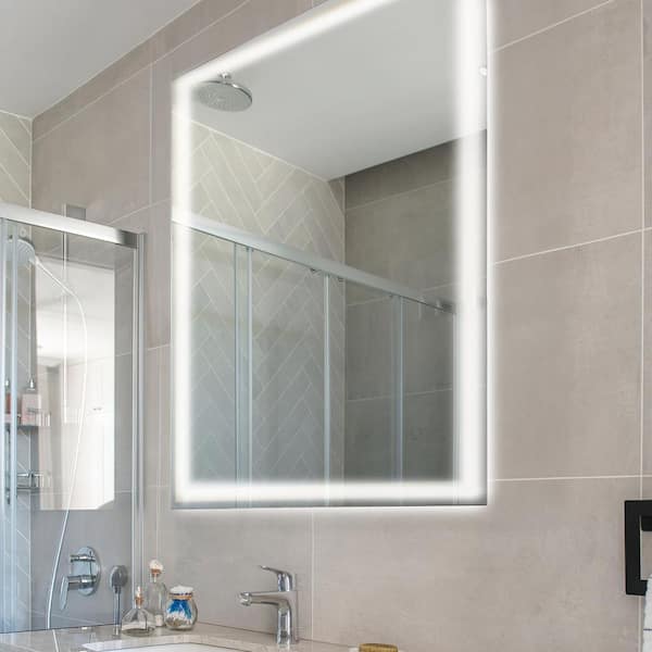 JONATHAN Y Pax 32 in. W x 36 in. H Small Rectangular Frameless Antifog Front/Back-Lit Wall Bathroom Vanity Mirror with Smart Touch