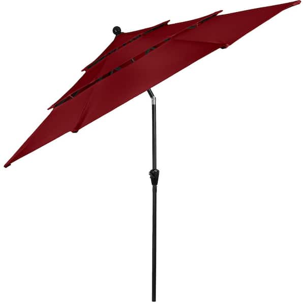 Pure Garden 10 ft. Steel Market Patio Umbrella with 3-Tiered Sunshade and Push Button Tilt and Easy-Open Crank in Red