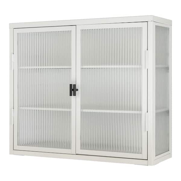 Unbranded 27.6-in W x 9.1-in D x 23.6-in H in White Metal Ready to Assemble Wall Kitchen Cabinet with Detachable Shelves