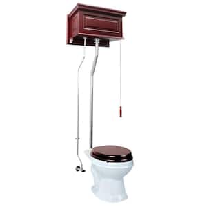 High Tank Toilet 1.6 GPF 2-Piece Single Flush Round Bowl in White with Cherry Raised Tank and Chrome Pipe