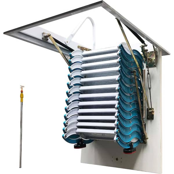 12-Step Carbon Steel Attic Ceiling Folding Ladder, Retractable Loft Stairs with 660 lbs. Capacity, Max 9.8 ft. Height