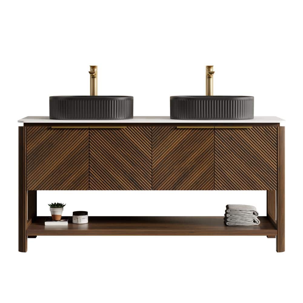 60 in. Freestanding Dark Walnut Bath Vanity with Carrara White Sintered Stone Top Unassembled price history on PriceWatchPro