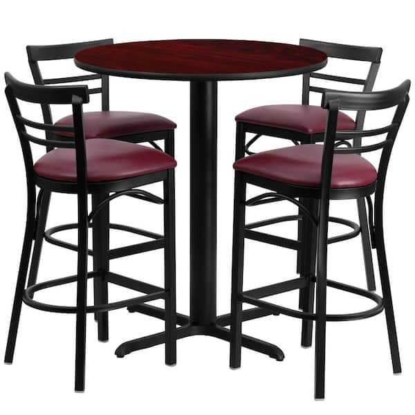 Carnegy Avenue 5-Piece Mahogany Top/Burgundy Vinyl Seat Table and Chair Set