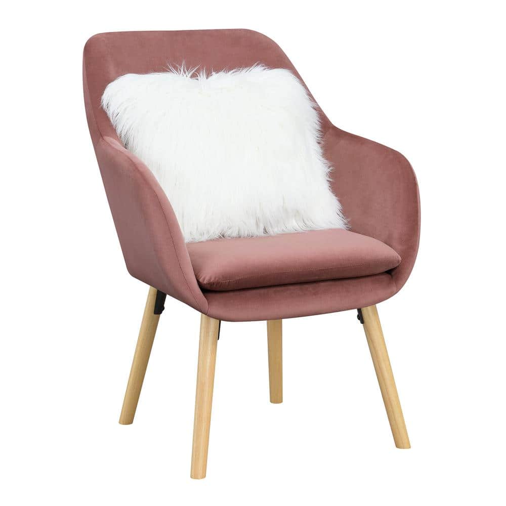 Blush Velvet Accent Chair with Oak Legs