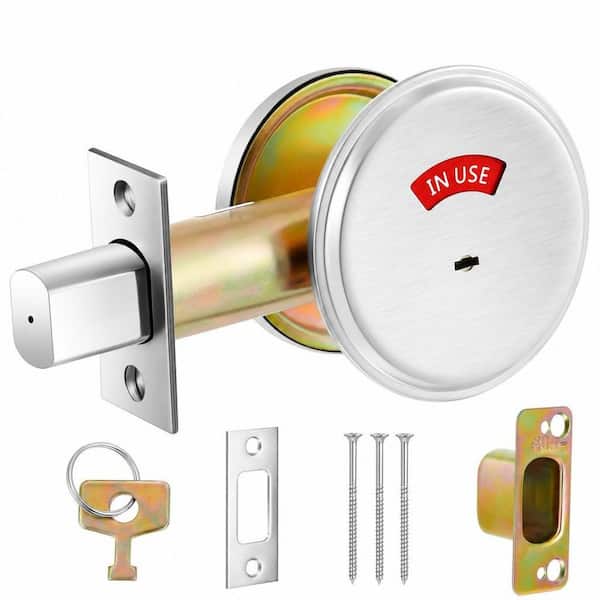 1-Piece Vacant Occupied Bathroom Lock with Occupancy Indicator Included, Fit Door Thickness 1 3/8 in. to 2 in. Silver