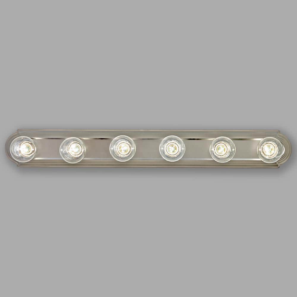 Satin Nickel 36" Six-Light Cylinder Bathroom Vanity Bar