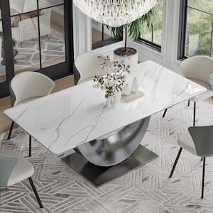 70.8 in. White Sintered Stone Tabletop Dining Table with Steel Base (Seats 8)