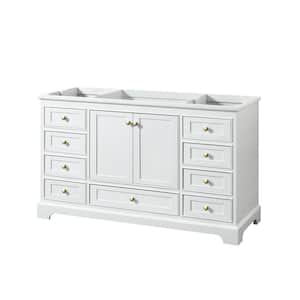 Deborah 59.25 in. W x 21.5 in. D x 34.25 in. H Bath Vanity Cabinet without Top in White with Brushed Gold Trim