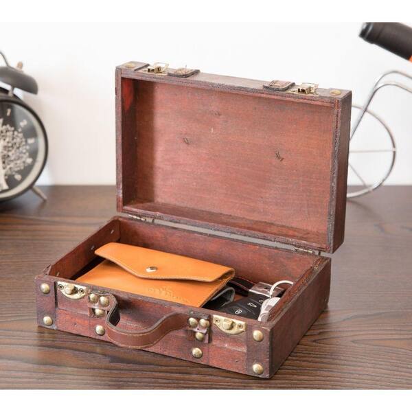 Vintiquewise Antique Style Small Wooden Suitcase with Leather