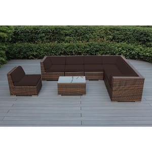 Mixed Brown 8-Piece Wicker Patio Seating Set with Supercrylic Brown Cushions