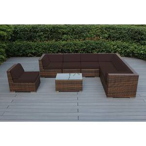 Mixed Brown 8-Piece Wicker Patio Seating Set with Supercrylic Brown Cushions