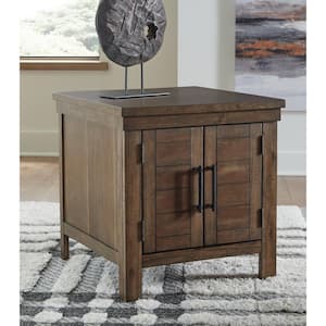 Moriville 24 in. Grayish Brown Rectangle Wood End Table with Cabinet and Shelf