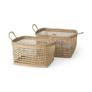 Bellisa 18.5 in. L x 14.6 in. W x 11.0 in. H (Set of 2) Medium Brown Seagrass Rectangular Basket with Handles