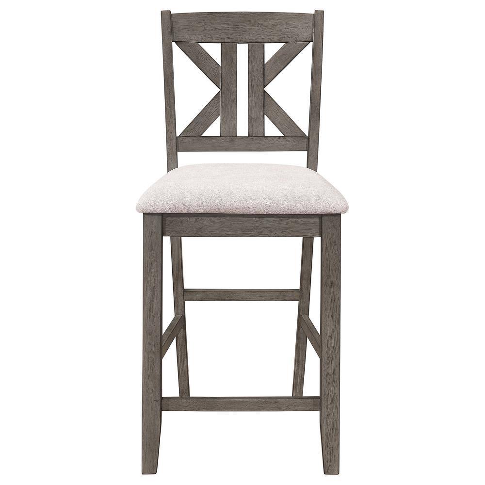 Athens Gray Wood Counter Height Stools with Cream Upholstered Seat, Set of 2