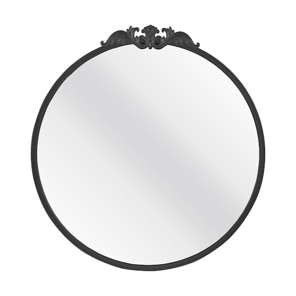 Dovelina 31 in. W x 33 in. H Classic Round Metal Framed Black Wall Decorative Mirror