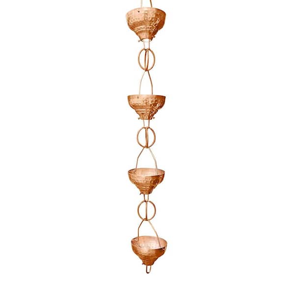 Monarch Pure Copper Eastern Hammered Cup Rain Chain 8-1/2-Feet Length Pack of 2 
