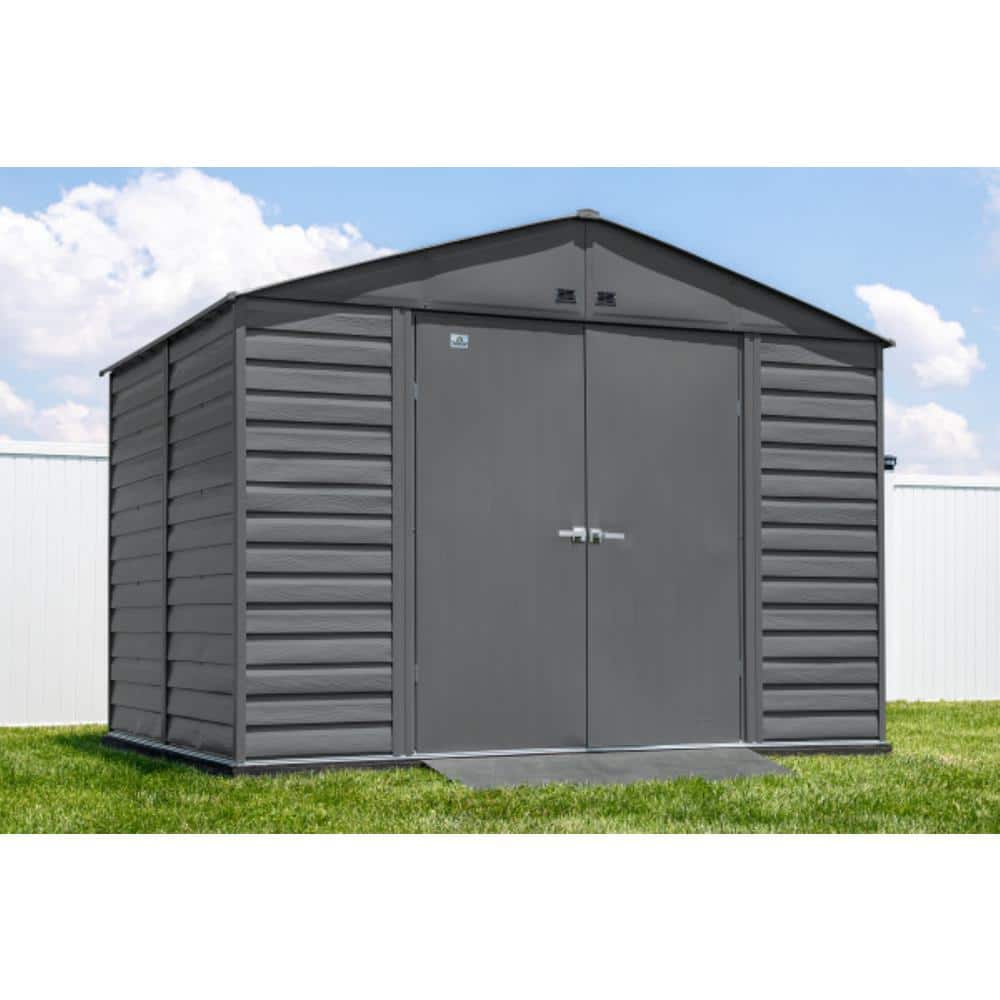 Charcoal 10' x 8' Galvanized Steel Peak Roof Storage Shed