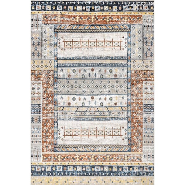 nuLOOM Shannon Machine Washable Geometric Tribal Beige 4 ft. x 6 ft. Indoor Area Rug