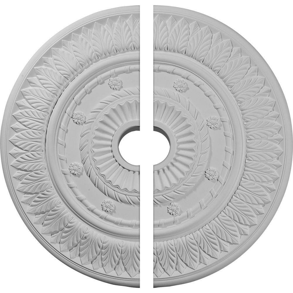 Ekena Millwork 26-3/4 in. x 3-5/8 in. x 1-1/8 in. Leaf Urethane Ceiling  Medallion, 2-Piece (Fits Canopies up to 3-5/8 in.) CM26LF2