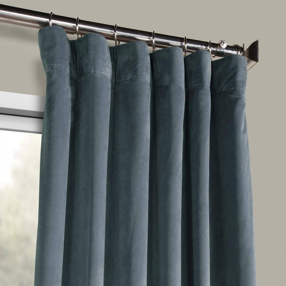 Elegant London Blue Velvet Room-Darkening Curtain, 50" x 108"