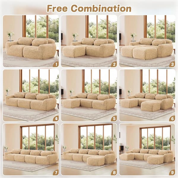 Homy Casa 149 in. Pillow Top Arm 6-Piece Plush Microfiber Modular