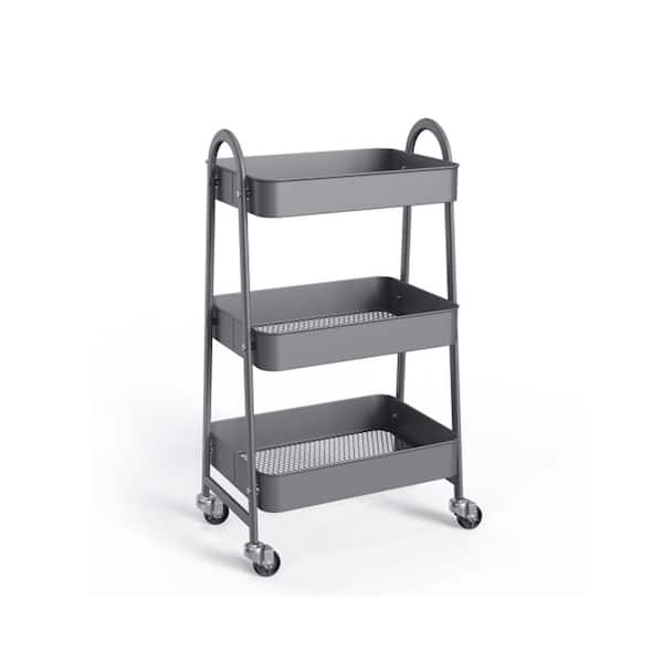 Sarlai 17.4 in. W 3-Shelf Gray Metal Kitchen Cart with Locking Wheels