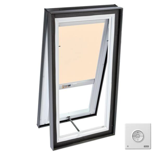 VELUX 22-1/2 x 46-1/2 in. Venting Curb-Mount Skylight with Tempered LowE3 Glass, Beige Solar Powered Light Blind-DISCONTINUED