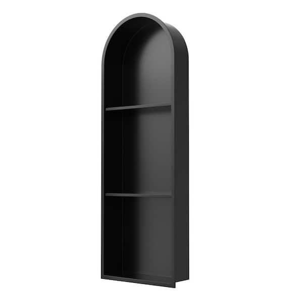 12 in. W x 36 in. H x 4 in. D Stainless steel Recessed Shower Niche one in Black with Curved Design and Three Shelves