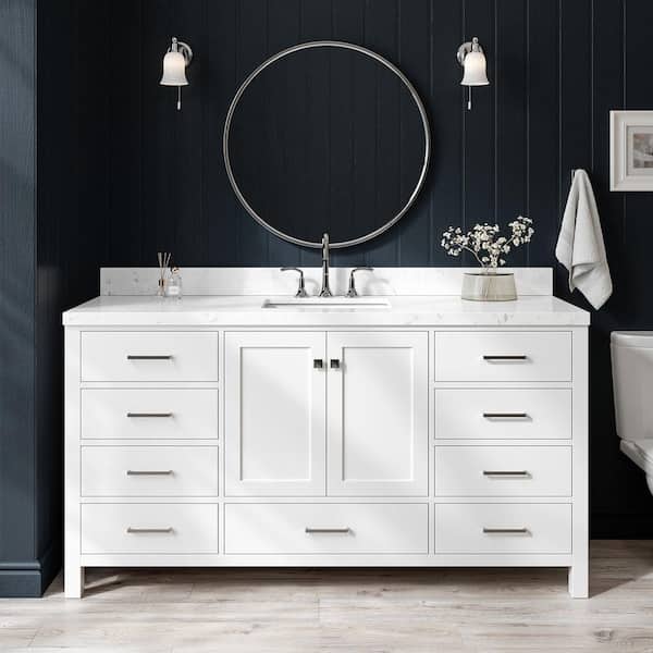 ARIEL Cambridge 66 in. W x 21.5 in. D x 34.5 in. H Freestanding Bath Vanity Cabinet without Top in White