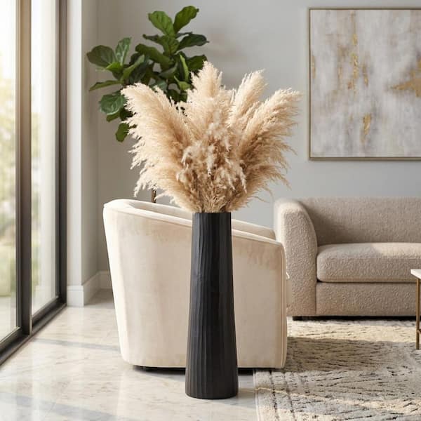 35.75 in. Black Metal Cylinder Modern Textured Decorative Vase