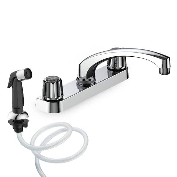 Double Canopy Handle Deck Mount Standard Kitchen Faucet with Sprayers in Chrome, Gerber Compatible