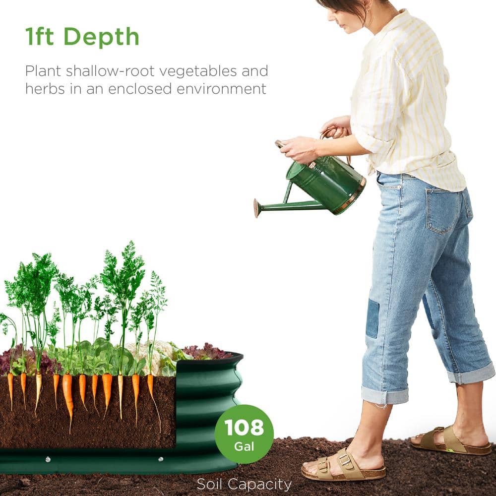 Dark Green Powder-Coated Steel Outdoor Raised Garden Bed Planter Box
